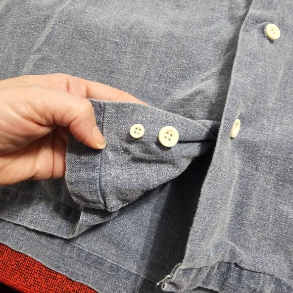 Vintage 90s J. Crew Oarsman Linen Blue Button-Up Shirt XL Lightweight Coastal - Picture 7 of 11
